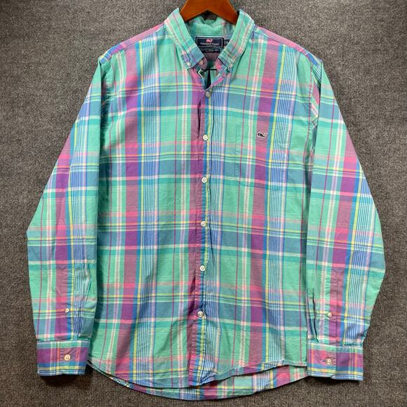 Vineyard Vines Slim Fit Tucker Shirt Men's XL Green/Purple Plaid Long Sleeve - Picture 1 of 11